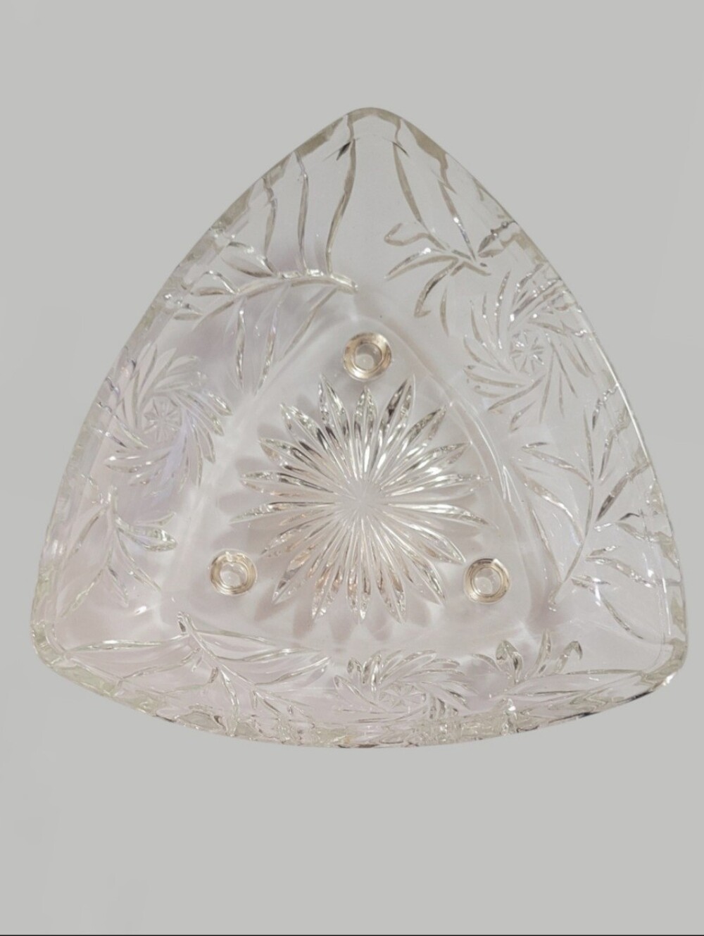 VINTAGE HAZEL ATLAS CLEAR GLASS FOOTED TRIANGLE DISH #6045